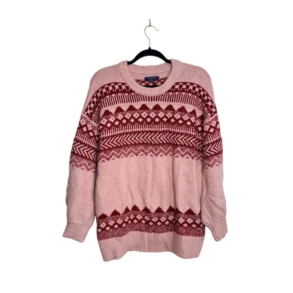 American Eagle Jegging Fit Sweater Pink Red Fair Isle Oversized Small Women’s